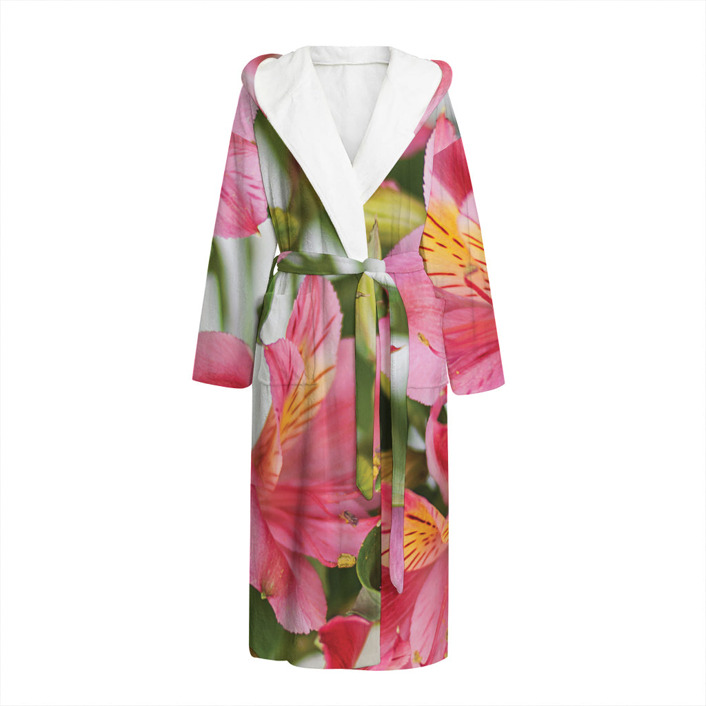 Alstroemeria Flower Print Hooded Bathrobe