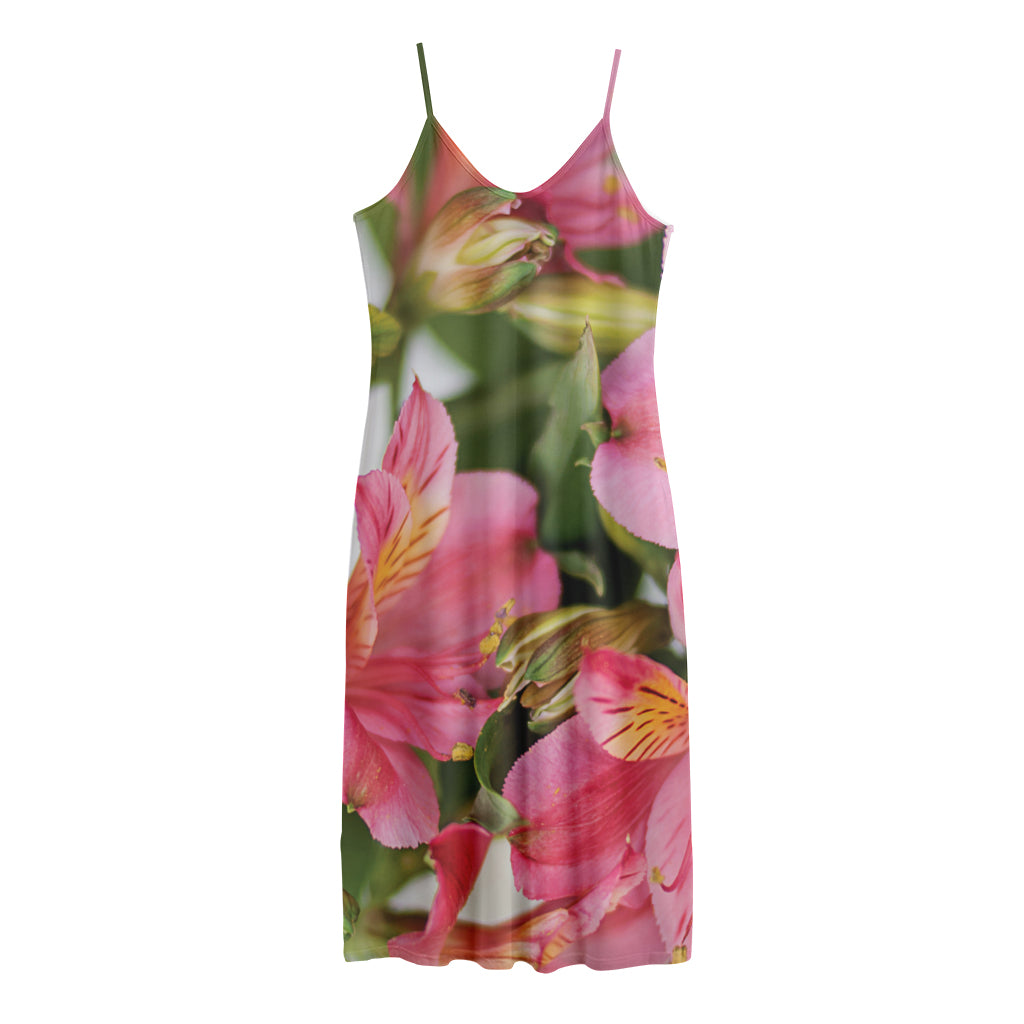 Alstroemeria Flower Print Jersey Midi Cami Dress