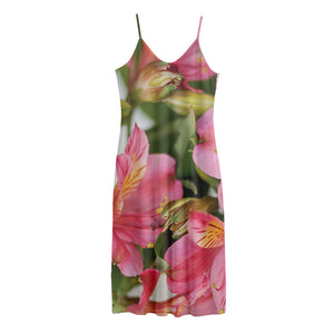 Alstroemeria Flower Print Jersey Midi Cami Dress