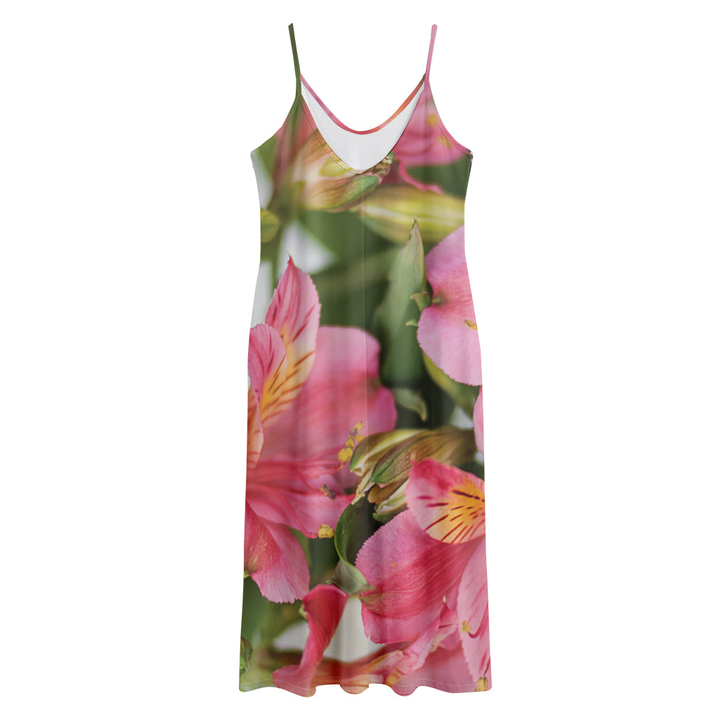 Alstroemeria Flower Print Jersey Midi Cami Dress