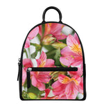 Alstroemeria Flower Print Leather Backpack