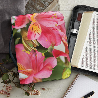 Alstroemeria Flower Print Leather Bible Cover