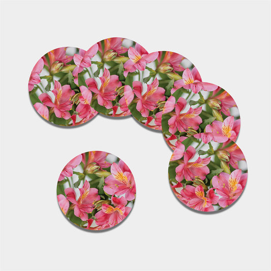 Alstroemeria Flower Print Leather Coaster Set