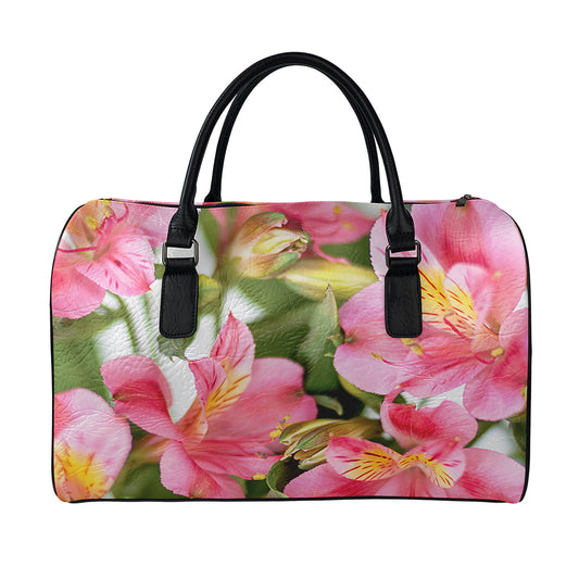 Alstroemeria Flower Print Leather Duffle Bag