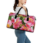 Alstroemeria Flower Print Leather Duffle Bag