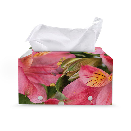 Alstroemeria Flower Print Leather Tissue Box Cover