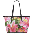 Alstroemeria Flower Print Leather Tote Bag With Zipper