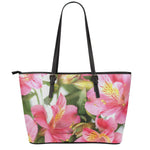 Alstroemeria Flower Print Leather Tote Bag