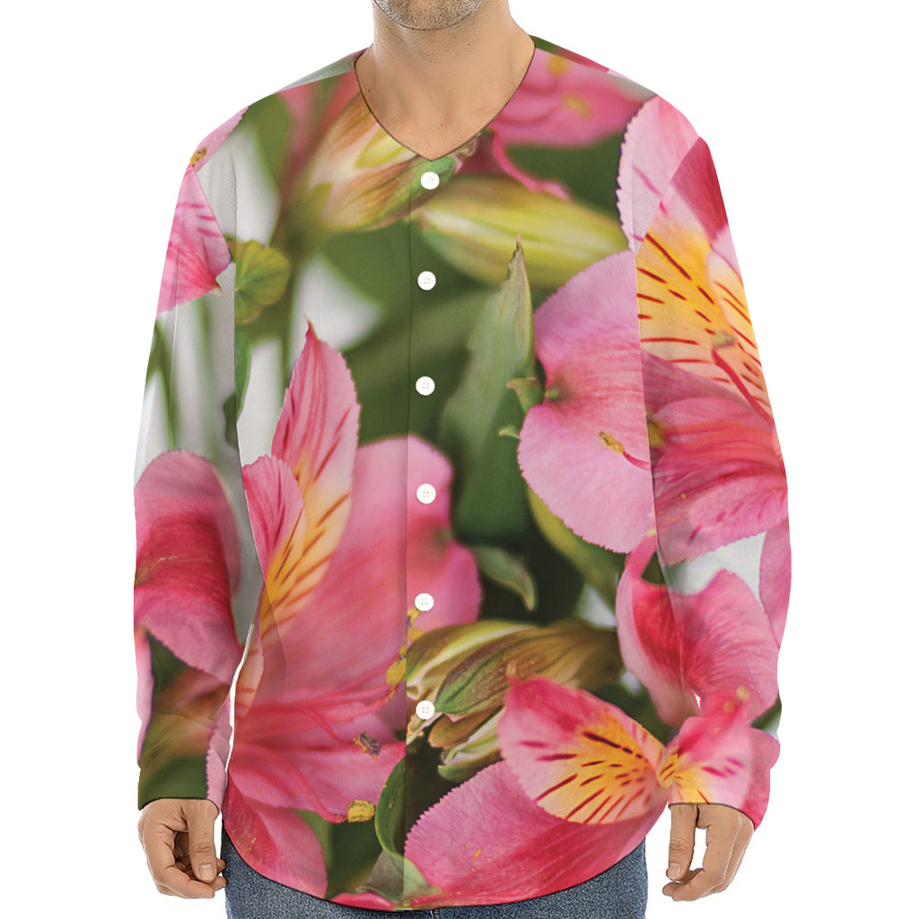 Alstroemeria Flower Print Long Sleeve Baseball Jersey