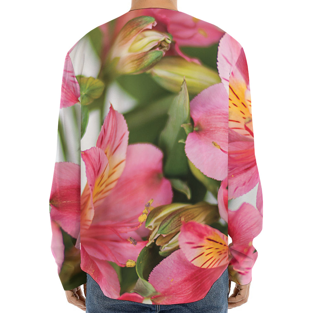 Alstroemeria Flower Print Long Sleeve Baseball Jersey