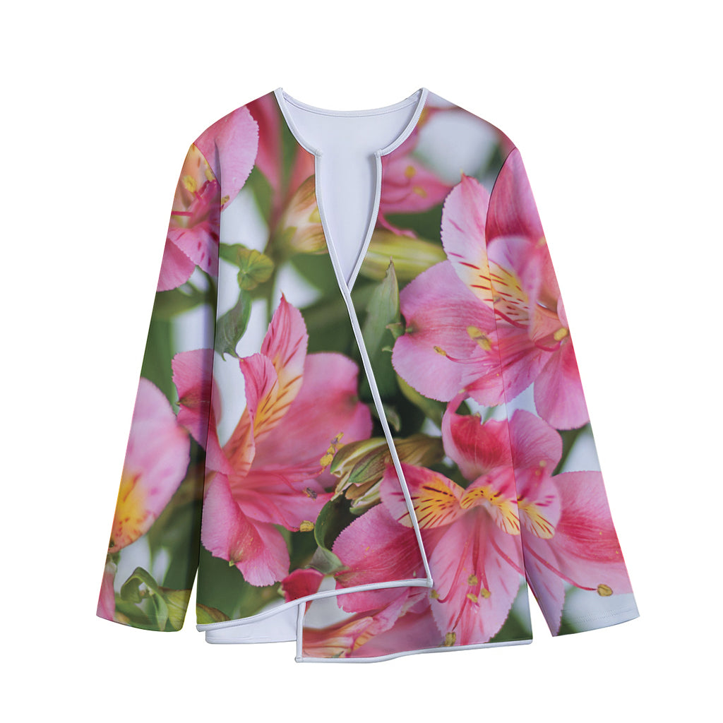 Alstroemeria Flower Print Long Sleeve Short Coat