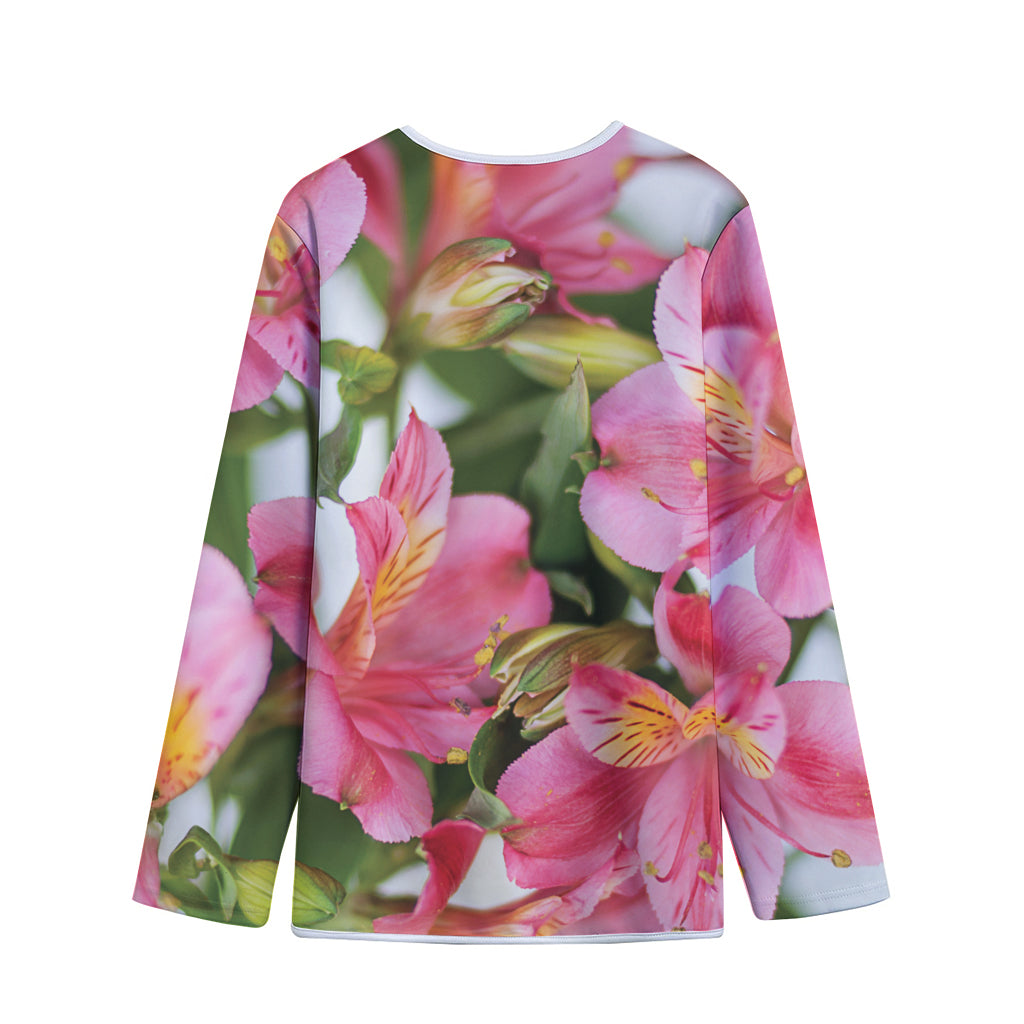 Alstroemeria Flower Print Long Sleeve Short Coat