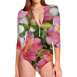 Alstroemeria Flower Print Long Sleeve Swimsuit