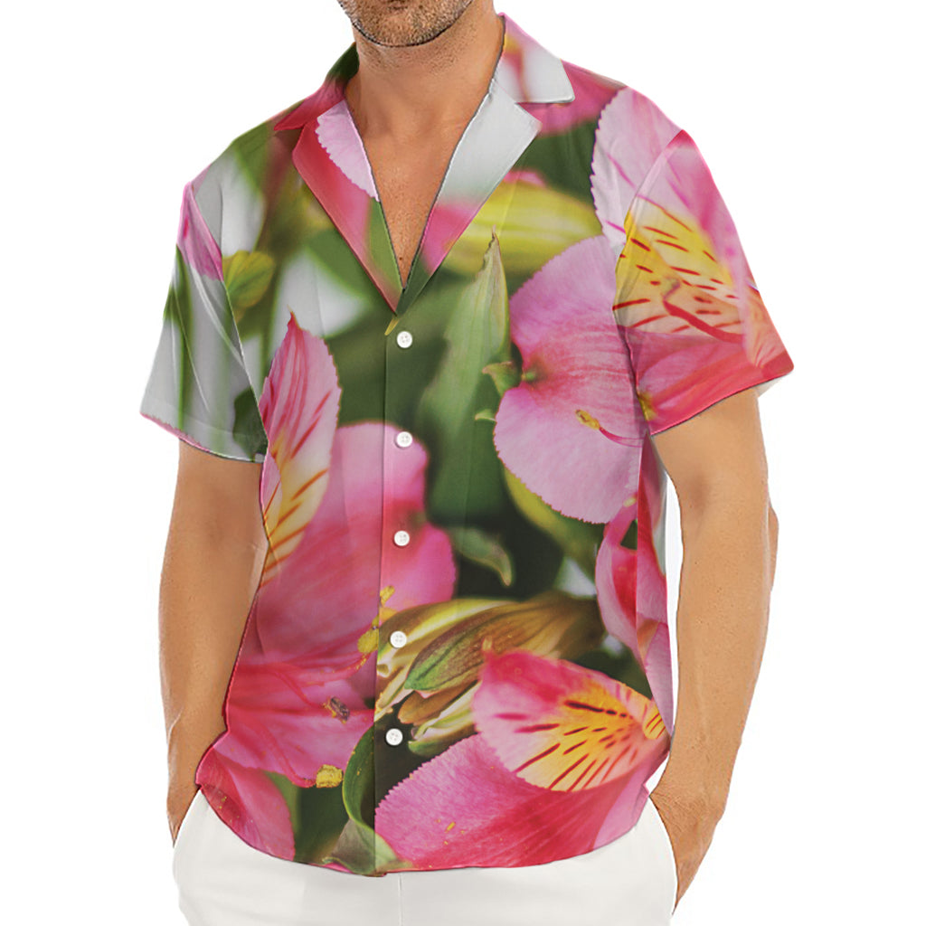 Alstroemeria Flower Print Men's Deep V-Neck Shirt