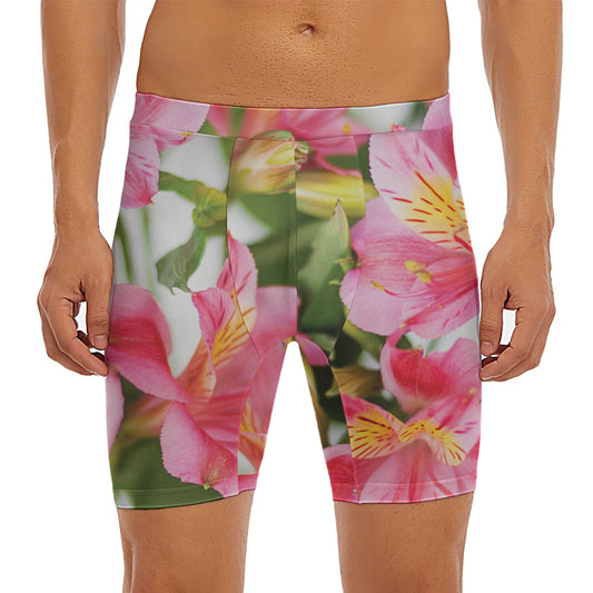 Alstroemeria Flower Print Men's Long Boxer Briefs