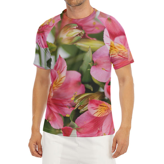 Alstroemeria Flower Print Men's Short Sleeve Rash Guard