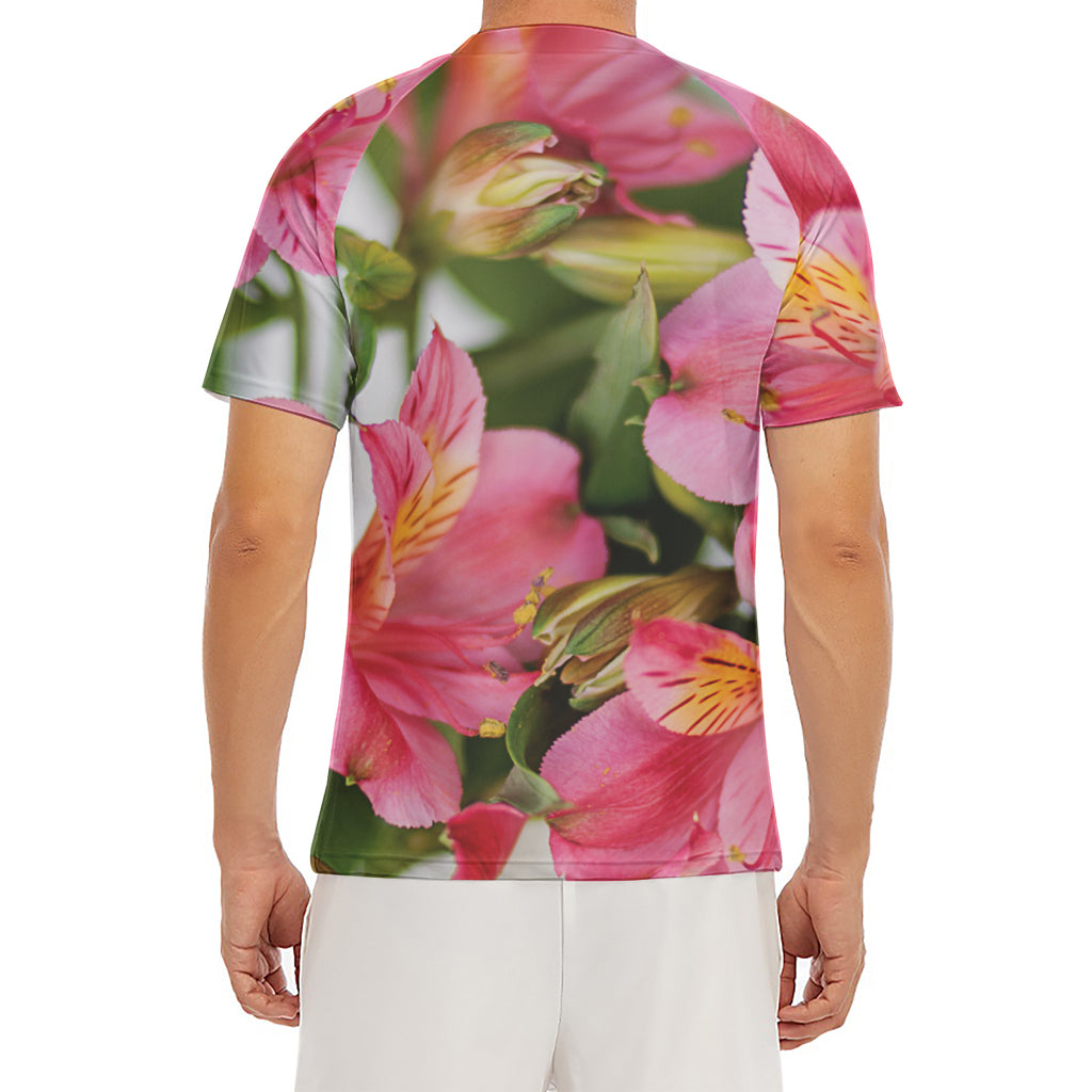 Alstroemeria Flower Print Men's Short Sleeve Rash Guard
