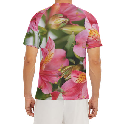 Alstroemeria Flower Print Men's Short Sleeve Rash Guard