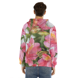 Alstroemeria Flower Print Men's Velvet Pullover Hoodie