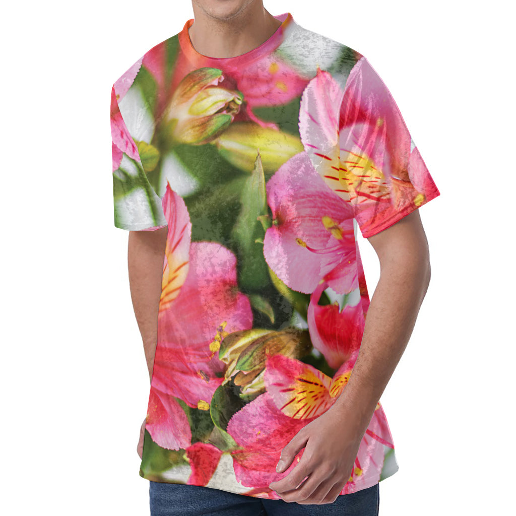 Alstroemeria Flower Print Men's Velvet T-Shirt