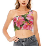 Alstroemeria Flower Print One Shoulder Crop Top