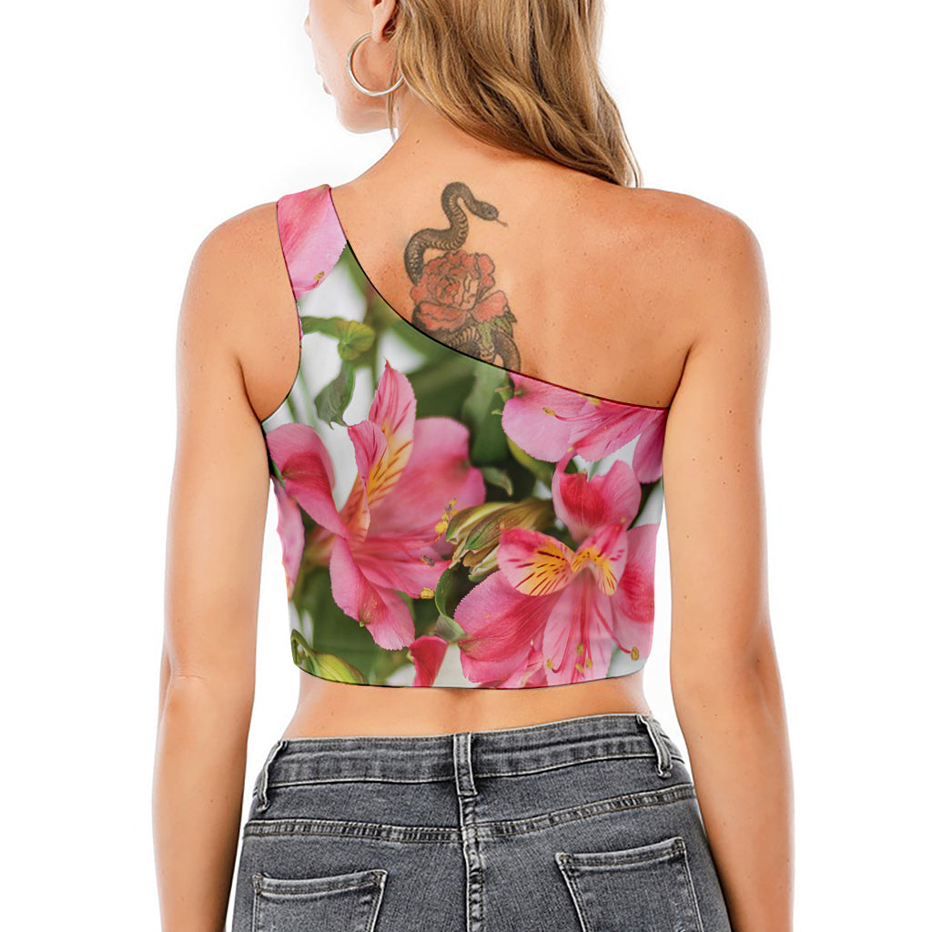 Alstroemeria Flower Print One Shoulder Crop Top