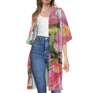 Alstroemeria Flower Print Open Front Beach Cover Up