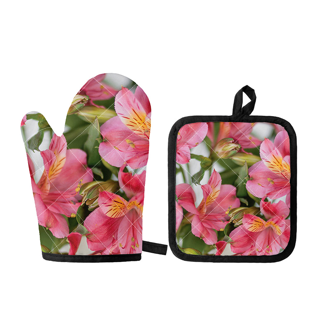 Alstroemeria Flower Print Oven Mitt And Pot Holder Set