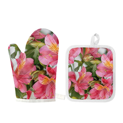 Alstroemeria Flower Print Oven Mitt And Pot Holder Set