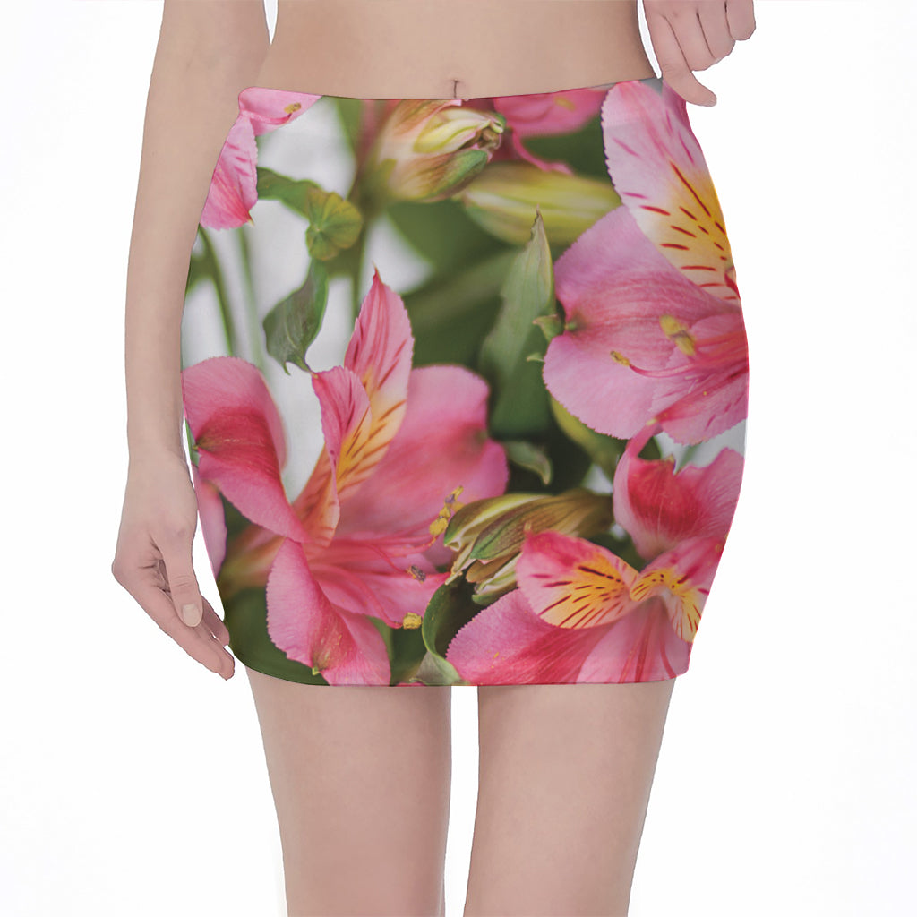 Alstroemeria Flower Print Pencil Mini Skirt