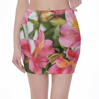 Alstroemeria Flower Print Pencil Mini Skirt