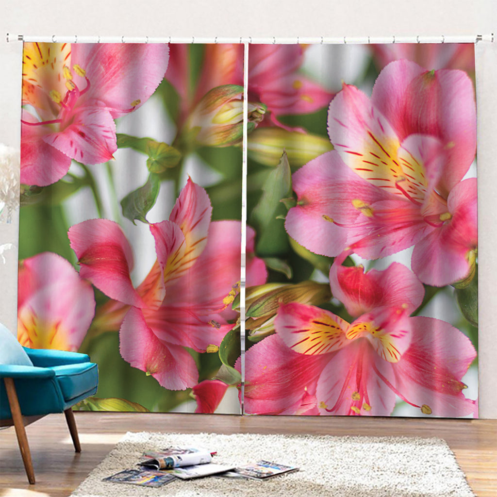 Alstroemeria Flower Print Pencil Pleat Curtains