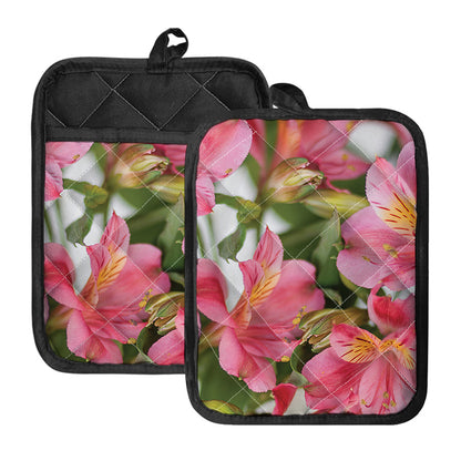 Alstroemeria Flower Print Pot Holders With Pocket