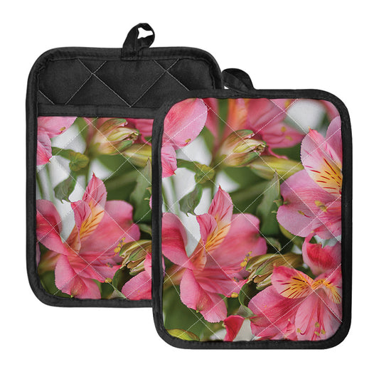 Alstroemeria Flower Print Pot Holders With Pocket
