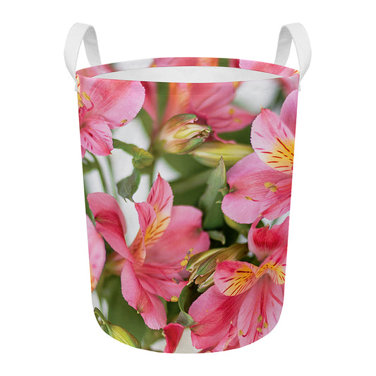 Alstroemeria Flower Print Round Laundry Basket