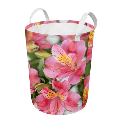 Alstroemeria Flower Print Round Laundry Basket
