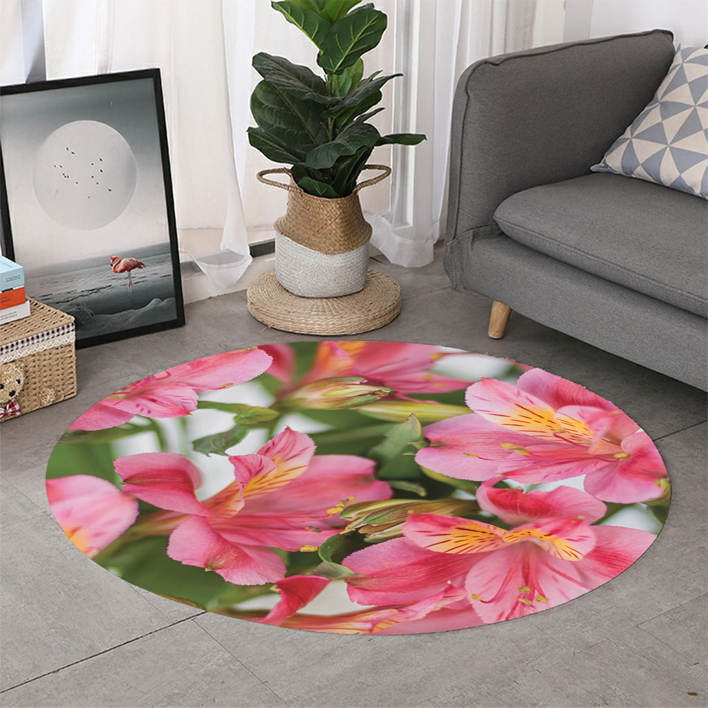 Alstroemeria Flower Print Round Rug