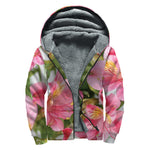 Alstroemeria Flower Print Sherpa Lined Zip Up Hoodie