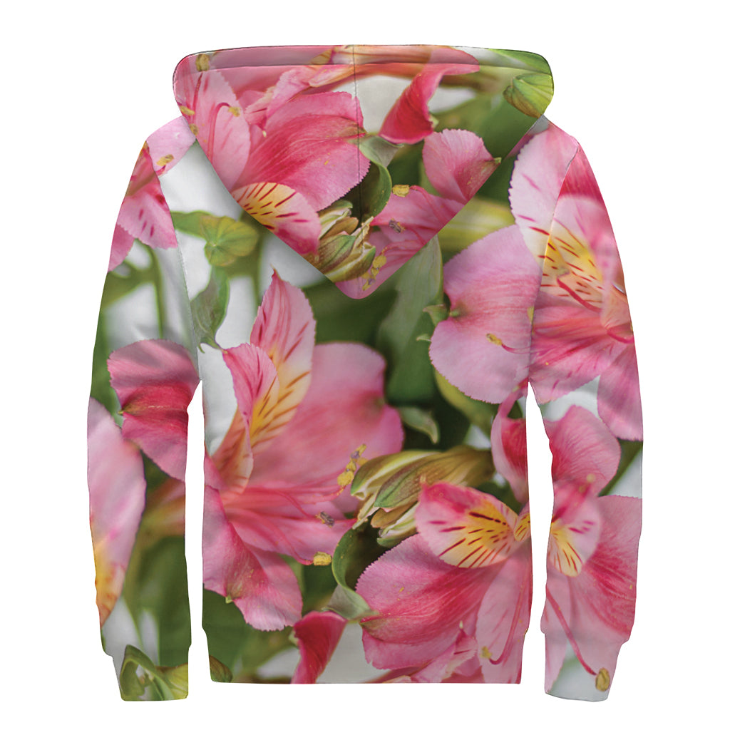 Alstroemeria Flower Print Sherpa Lined Zip Up Hoodie