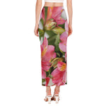 Alstroemeria Flower Print Side Slit Maxi Skirt