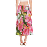 Alstroemeria Flower Print Side Slit Midi Skirt