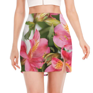 Alstroemeria Flower Print Side Slit Mini Skirt