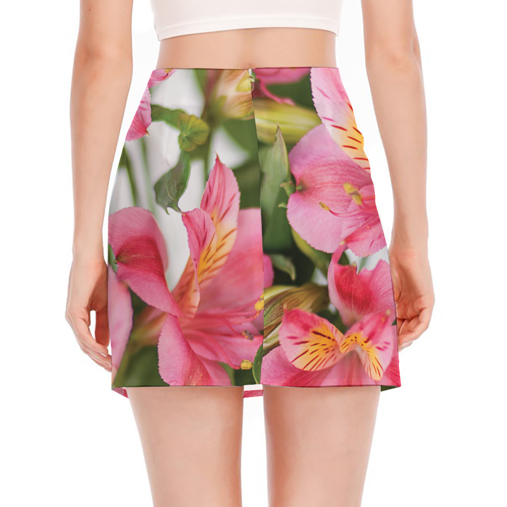 Alstroemeria Flower Print Side Slit Mini Skirt