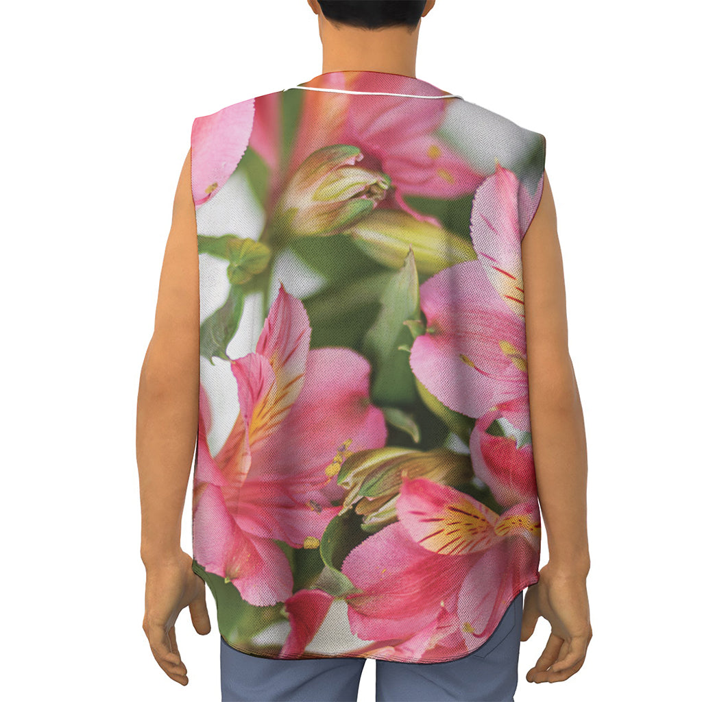 Alstroemeria Flower Print Sleeveless Baseball Jersey