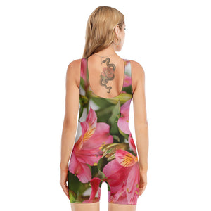 Alstroemeria Flower Print Sleeveless One Piece Swimsuit