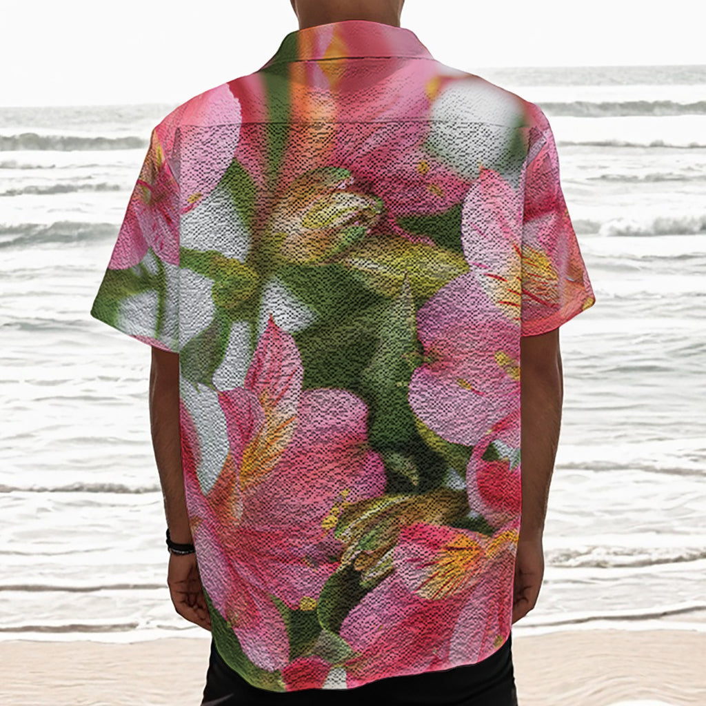 Alstroemeria Flower Print Textured Short Sleeve Shirt