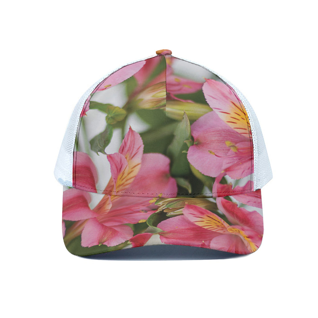 Alstroemeria Flower Print White Mesh Trucker Cap