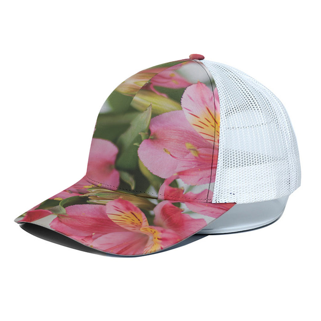 Alstroemeria Flower Print White Mesh Trucker Cap