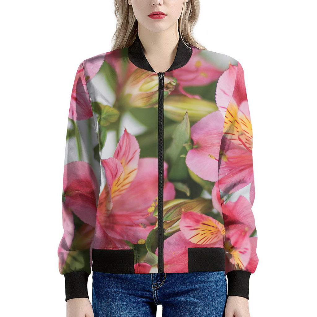 Alstroemeria Flower Print Women's Bomber Jacket