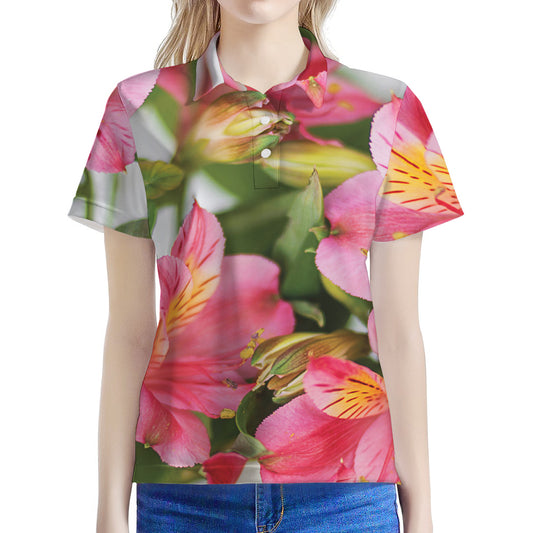Alstroemeria Flower Print Women's Polo Shirt